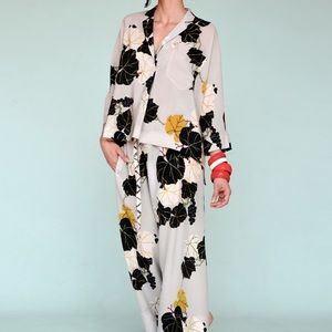 Floral Print Light Gray Blouse